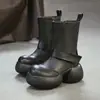 Jiezhou 2026 Nova Coleção de Outono: Botas de tornozelo personalizadas em estilo vintage, que afinam a silhueta, com bico redondo e sola grossa, feitas de couro de flor integral e com fecho de velcro.