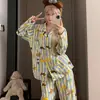 Algodón Nube Mayorista Transfronterizo Pijamas Nuevos para Mujer Primavera y Otoño Manga Larga Dulce Dibujos Animados Conjunto de Ropa para el Hogar Pijamas de Mujer