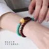 Pulseiras de Círculo Único e Duplo Turquesa, Pulseiras Versáteis de Moda de Nicho para Mulheres, Sândalo Verde, Sândalo Dourado, Joias de Contas de Oração Budista