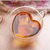 Atacado do Fabricante Copo de Vidro Criativo de Camada Dupla com Alça Copo para Casal Copo de Café Copo para Bebida de Chá de Leite Copo com Alça Anti-Escaldante em Formato de Coração