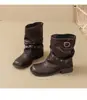 Botas Retro con Remaches Otoño/Invierno 2026 Nuevas de Tacón Medio Plisadas Versátiles Adelgazantes Botines Estilo Caballero del Oeste
