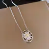 Conjunto de Brincos Colar Anel Pingente Flor Oval Zircônia Agulha de Prata Corrente de Clavícula Versátil Joias de Luxo Leve de Alta Qualidade