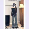 Jeans Azules Vintage de Cintura Alta Micro-Levantados para Mujer Verano talla extra chica gordita Cubre Cadera Adelgazantes Cuerpo en Forma de Pera Pantalones Largos de Campana