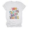 Puedes Hacer Cosas Difíciles Sitio Independiente Europeo y Americano de Ebay Moda Versátil Camiseta de Manga Corta con Cuello Redondo para Mujer