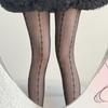 Meias Finas Lolita Doce de Flor Branca Primavera Listras Verticais Renda Anti-Puxão Seda Preta Meia-calça Feminina Jk