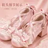 Zapatos Mary Jane de Tacón Grueso con Lazo Lolita para Niñas, Zapatos LO sin Espalda con Tira Cruzada de Encaje, Múltiples Colores, Dropshipping Disponible