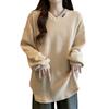 Camiseta de Manga Larga con Cuello en V y Canalé Melard para Mujer, Nuevo Estilo de Principios de Primavera, Corte Holgado, Adelgazante, Versátil, Tallas Grandes, Top de Longitud Media para Mujer