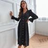 Bai Fen Zhi Yi Amazon Transfronterizo Europeo y Americano Comercio Exterior Otoño Ropa de Mujer Elegante Vestido Negro de Lunares de Manga Larga