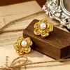 Brincos de Pérola Camélia Vintage, Estilo Retrô Francês de Luxo, Brincos Elegantes e Versáteis