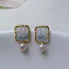 Aretes de Perla en Stock para Mujer, con Perlas en Forma de Bollo y Cristal de Sal Marina, con una Textura Refinada, Adecuados para el Uso Diario, Disponibles para Dropshipping