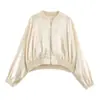 Ropa europea y americana para mujer transfronteriza, moda casual de venta caliente en AliExpress, chaqueta corta de satén de seda estilo aviador