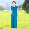 2024 Cross-border Independent Station Conjunto de 2 peças de verão feminino Camisa de manga curta da moda Calças largas Calças curtas soltas Conjunto