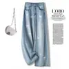 Jeans de Pierna Ancha con Bordado de Mariposas de Verano para Mujer 2026 Nuevos de Cintura Alta Sueltos Adelgazantes Estrechos Casuales Rectos Largos