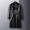 Casaco longo de couro masculino outono e inverno Novo forrado com lã de carneiro trespassado business casual cinto casaco de couro macio sobretudo de couro masculino