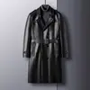 Jaqueta de Couro Masculina Leishibote 2026 Outono/Inverno Nova Longa Lapela de Terno Dupla-Face Casaco Trench de Couro Urbano Jaqueta Moderna