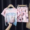 Pijamas infantis meninas verão meninos manga curta shorts fino desenho animado fofo meninas médio e grande crianças roupas de casa terno