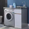Armário de Lavanderia para Varanda em Aço Inoxidável Companheiro de Máquina de Lavar Integrada Armário Integrado para Cozinha Pequena com Cantos Arredondados