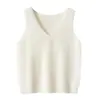 Nova regata 100% cashmere com vazados para mulheres, colete de gola V, camada interna de malha sem mangas na cor sólida, camiseta base de caimento solto