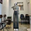 Jeans Retrô Americano Feminino Outono 2024 Novidades Explosivas Cintura Alta Design com Desgaste Senso de Design Perna Larga Edição Estreita Calças Retas