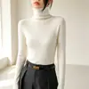 Suéter de Lana de Punto Ajustado de Cuello Alto para Mujer, Capa Base de Punto Ajustada para Otoño e Invierno, Suéter de Cuello de Pelo, Blanco