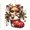 Navidad 2d nuevo lindo cervatillo regalo navideño colgante transfronterizo acrílico plano coche decoración espejo retrovisor