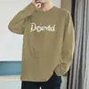 Camiseta de Manga Larga de Algodón Puro de Peso Pesado 260g para Hombre, Cuello Redondo, Estampado de Letras, Camisa para Vestir por Capas, Camisa de Otoño, Camiseta de Algodón