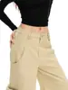 Jeans Color Caqui Uncle Carrot para Mujer, Nuevo Estilo de Invierno con Bolsillos Tridimensionales, Corte Holgado, Pantalones Cargo de Pierna Ancha Adelgazantes, de Largo Hasta el Suelo
