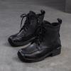 Shanghai Jiejie 2024 Inverno Nova Moda All-match Cabeça Redonda Zíper Lateral Retro Martin Botas Simples Comutador Sapatos Femininos
