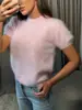 Suéter Cruzado Novo Outono 2026: Camiseta de Tricô Elegante e Estilosa, Gola Redonda, Corte Slim, Manga Curta, Forrada com Fleece, com Design Clássico nos Ombros