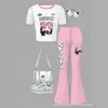 Versão Coreana 2026 180g seda de leite nova amigável à pele respirável absorvente de suor conjunto de calça pantalona estampada de manga curta hip-hop para meninas