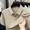 Camisa Polo de Manga Corta de Seda de Hielo Sin Costuras para Hombre en Verano, Camiseta Elástica Transpirable de Media Manga Casual de Negocios para Jóvenes y Personas de Mediana Edad