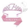 Set de dos piezas de diadema y cinturón con corona brillante de strass para niña europea y americana, cinturón de etiqueta, decoración de cumpleaños, artículos para fiestas en stock