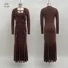 2025 Outono Novo Estilo Europeu e Americano Transfronteiriço Vestido Feminino da Moda Justo ao Corpo com Manga Longa Babados