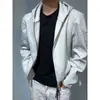 Sudadera corta con capucha Cleanfit blanco-gris, chaqueta de primavera para hombre, estilo americano de alta gama, corte regular, chaqueta de moto