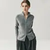 Cardigã de tricô de cashmere com gola alta Bai Cai Rong 2026, novo estilo outono/inverno, moletom com zíper duplo, com costura interlock, peça de outer wear