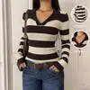 Bai Fen Zhi YiTEMU Transfronterizo 2026 Nuevo Suéter de Punto Vintage Estilo Coreano con Rayas y Cuello Solapa Ajustado para Mujer