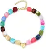 Colar Choker de Verão com Contas Quadradas e Coração Color Block Retro Contas Grossas Colar Feminino de Comércio Exterior