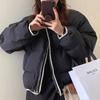 Jaqueta Acolchoada Chic Estilo Coreano Versátil Color Block Sem Gola para Mulheres, Casaco de Algodão Grosso Solto de Inverno