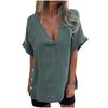 Ropa Femenina Transfronteriza Europea y Americana Amazon Verano Algodón y Lino Estilo Nuevo Cuello en V Holgado Cola de Golondrina Manga Corta Camisa