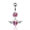 Comercio exterior transfronterizo alas de ángel forma de corazón circonita alas anillo para ombligo botón de ombligo piercing joyería corporal al por mayor