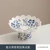 Plato de cerámica azul y blanco estilo chino para té y bocadillos, plato de porcelana blanca, plato de frutas, plato de postre simple, plato casero para pasteles, plato de tributo vintage