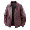 TransfronteiriçaJaqueta nova de couro PU para homens, estilo workwear retrô americano, robusta e relaxada, estilo old money, simples de rua