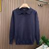 Camisa Polo de Manga Longa com Gola Lapela de Cor Lisa Business Casual Outono Simples Retrô Top de Tricô
