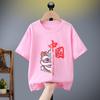 Camiseta de algodón de manga corta para niños y niñas, cuello redondo, informal, estilo nacional, para verano