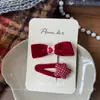 Novo Estilo Coreano Outono e Inverno Grampo de Cabelo Vermelho Doce com Laço Crianças Feito à Mão em Tecido Grampo Lateral Quebrado para Mulheres