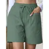 Pantalones cortos casuales de lino holgados de nuevo estilo para verano, transfronterizos europeos y americanos, con bolsillos, color liso, talla grande, de pierna ancha y cintura alta para mujer