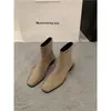 Botines Pequeños de Gamuza con Tacón Grueso Estilo Coreano para Mujer 2025 Nuevos Otoño e Invierno Versátiles Botas Delgadas Forradas de Felpa Estilo Extranjero Botines Cortos