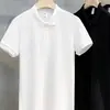 Polo de hombre casual de verano de estilo japonés, sencillo, de color sólido, a rayas, entallado, de punto, a la moda, versátil, ligeramente maduro