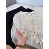 Camiseta de manga larga a rayas estilo perezoso para mujer, cuello en V, abotonada, nueva colección otoño 2026, corte holgado, casual, diseño adelgazante
