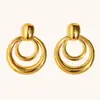 Pendientes de Aro Doble Dorados Transfronterizos Europeos y Americanos Acero Inoxidable Chapado en Oro de 18K Moda Sencillo Gama Alta Versátiles Pendientes Personalizados para Mujer